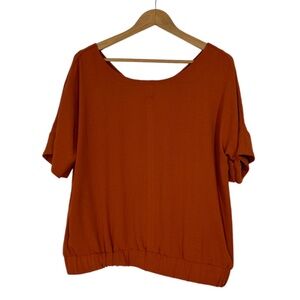 Calvin Klein Women’s Size Large Orange Pullover Elastic Hem Short Sleeve Blouse